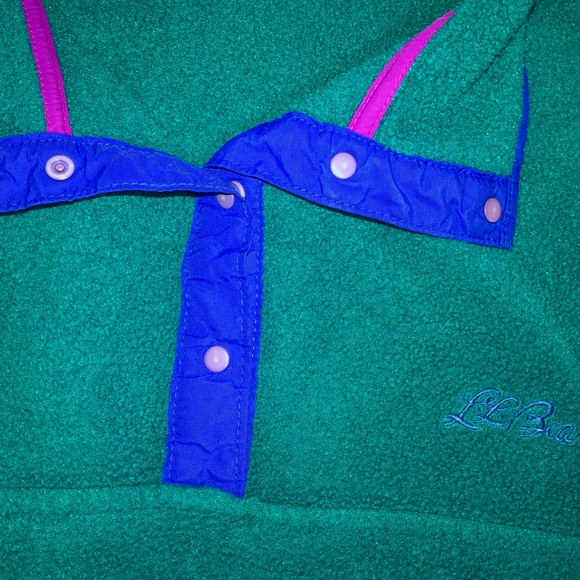 Vintage 90s L.L. Bean Embroidered Teal Quarter Snap-button Pullover - Picture 3 of 5